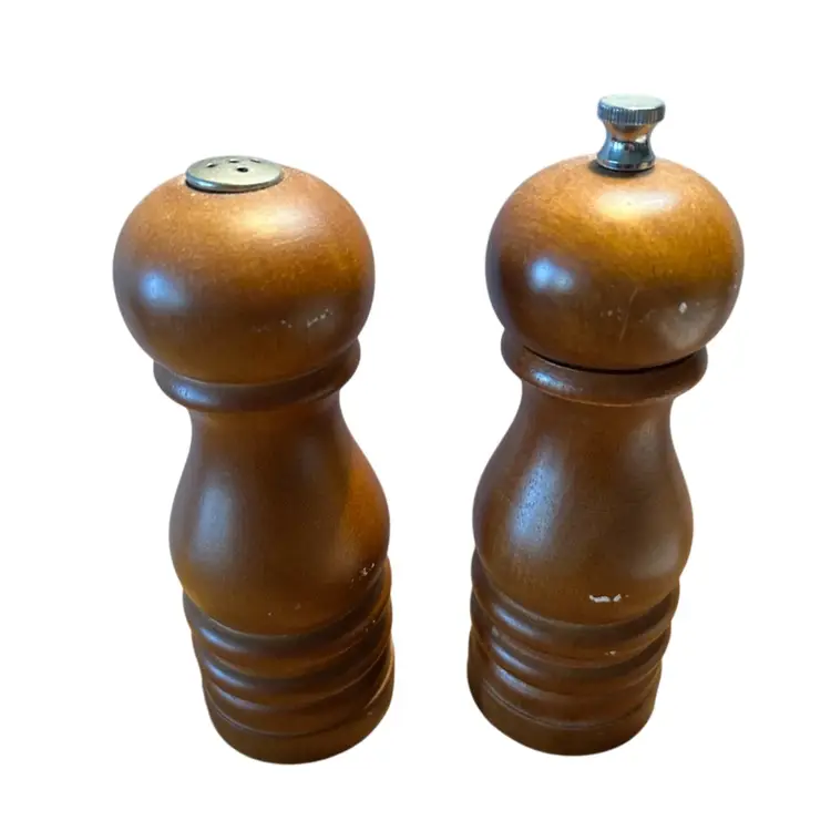 Vintage Wooden Salt And Pepper Shakers @ 6” Tall Some Wear