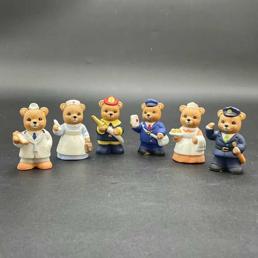 Homco #8805 Community Helper Bear Figurines Set of 6 VTG Doctor Nurse Waitress