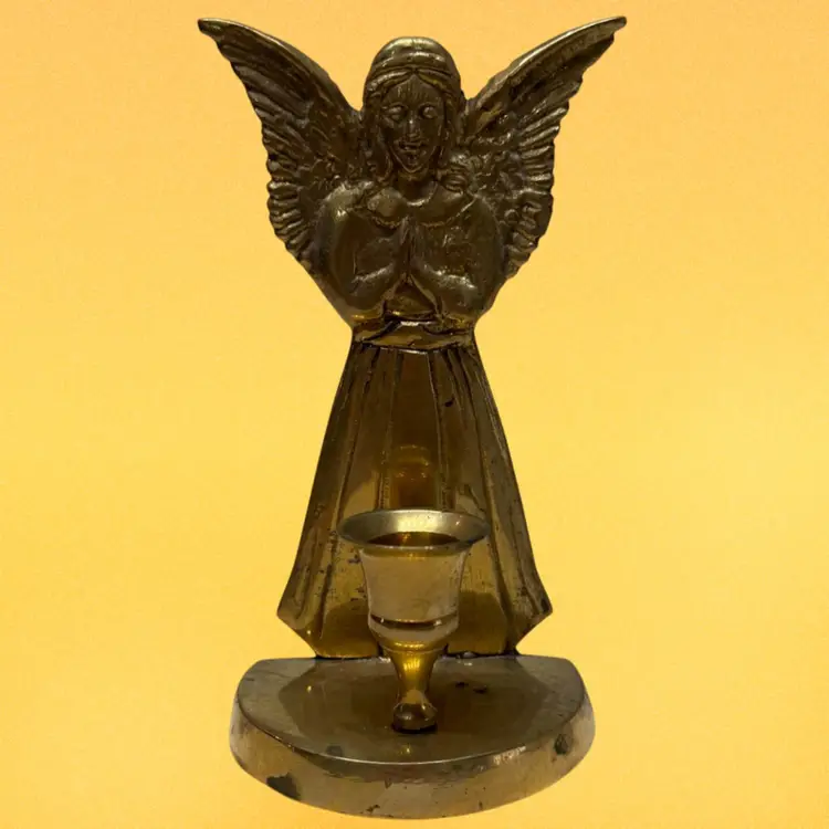 vintage brass angel candlestick Taper candle holder 6.5" tall Christmas Made In India