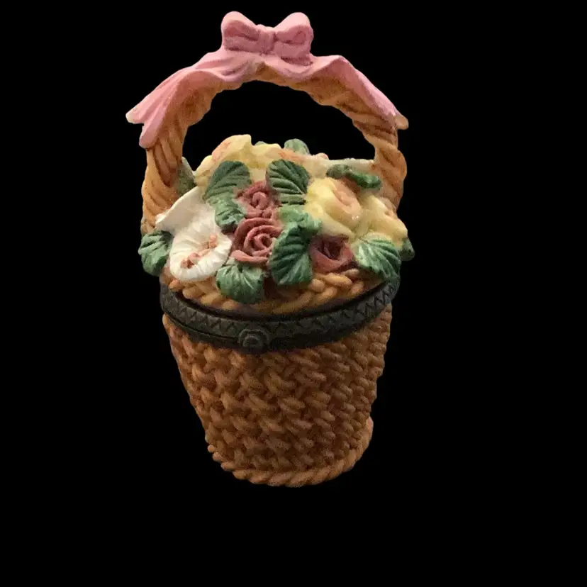 Spring Flowers TrinketBox With A Pink Ribbon On Top