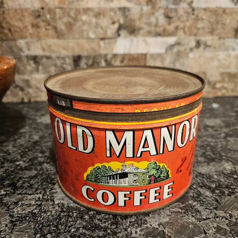 Vintage Coffee Tin Old Manor Red Advertising Collectible