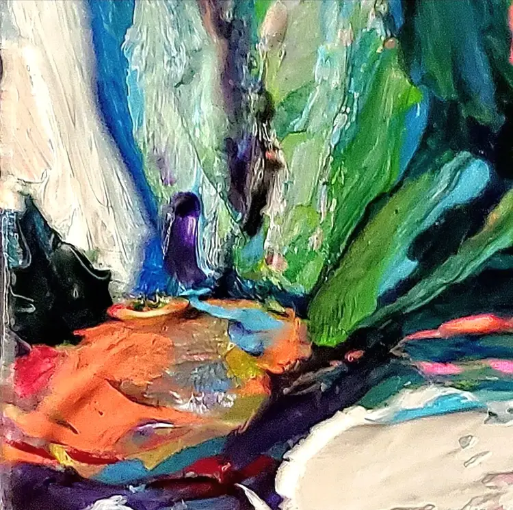 🧡 Original Artwork Acrylic Painting on 6 x 6" Wood Panel Flower Floral Bold Impressionist