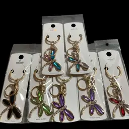 7pc. Rhinestone Dragonfly Keychain Bag Purse Charm