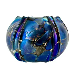 209 Blue Cobalt Iridescent Hollow Art Glass Paperweight Signed