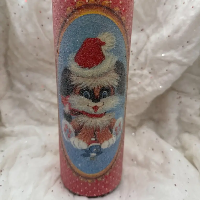 Vintage 70's Christmas Sugar Frosted Pillar Candle