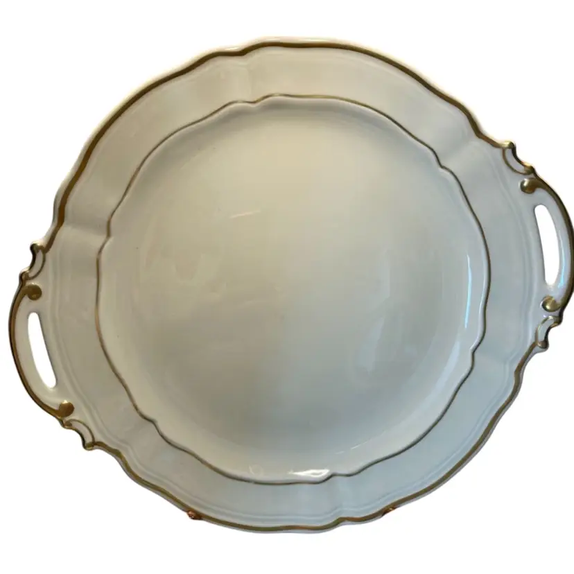Bernardaud Limoges France Louie XV Regency Cream Gold Trim Handled Cake Plate
