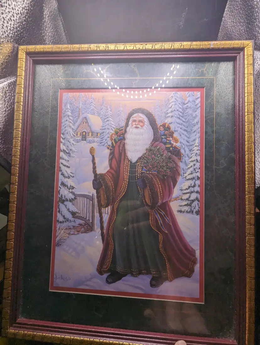 Vintage Home Interiors USA Old World Santa Father Christmas Picture 12” X 15.75”.