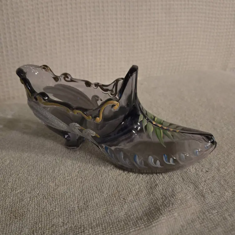 Fenton Hand Painted Purple Amethyst Imperial Swan Glass Slipper