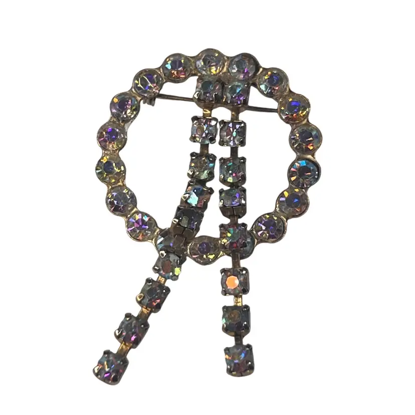 Vtg Aurora Borealis Crystal Round Double Dangle Brooch