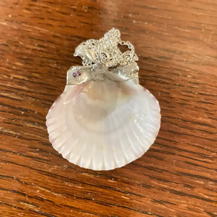 Pacific Pink Scallop Artisan Made Pendant Handcrafted Sea Shell Necklace 1.25 in x 1 3/8 in