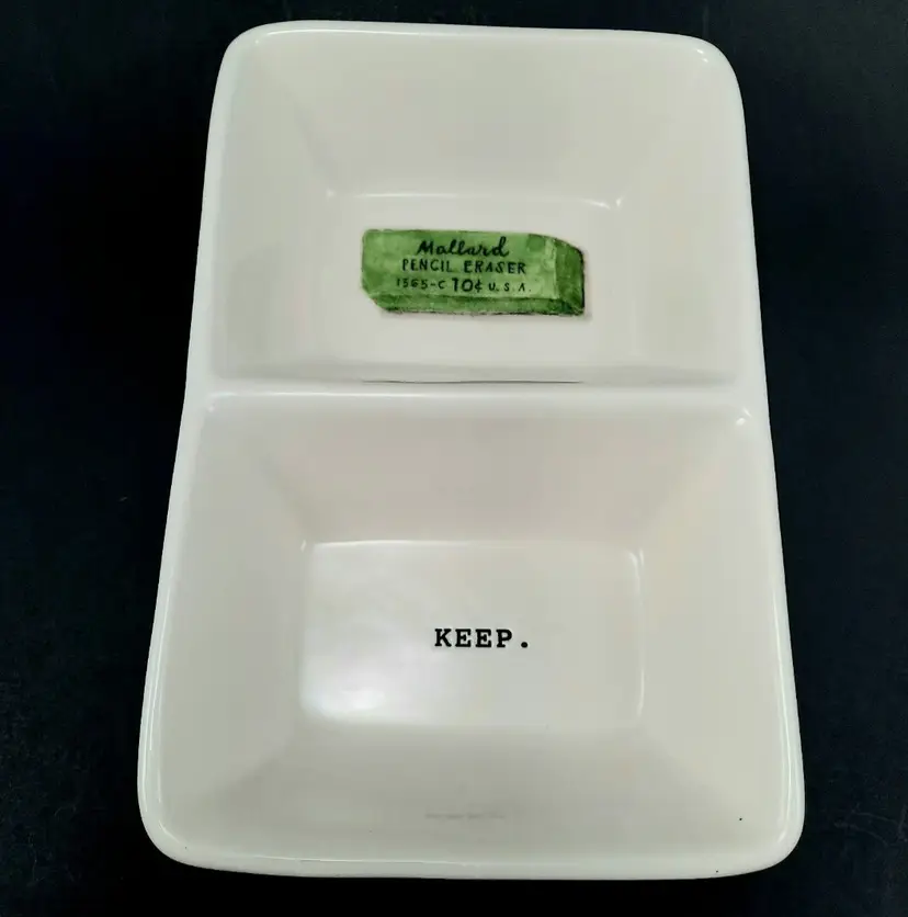 Rae Dunn Keep Mallard Pencil Eraser Ceramic Divided Trinket Tray Dish