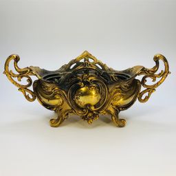 Oblong Brass Footed Planter with Tin Liner, Brite Metal NY, Antique French Nouveau Rococo Jardinière Planter, Cachepot