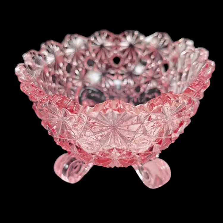 Vintage Daisy And Buttons Pink Glass Footed Dish, Possibly L G Wright Glass Candy Dish, Vintage Glass Nut Dish, Vintage Glass Bowl Trinket Dish
