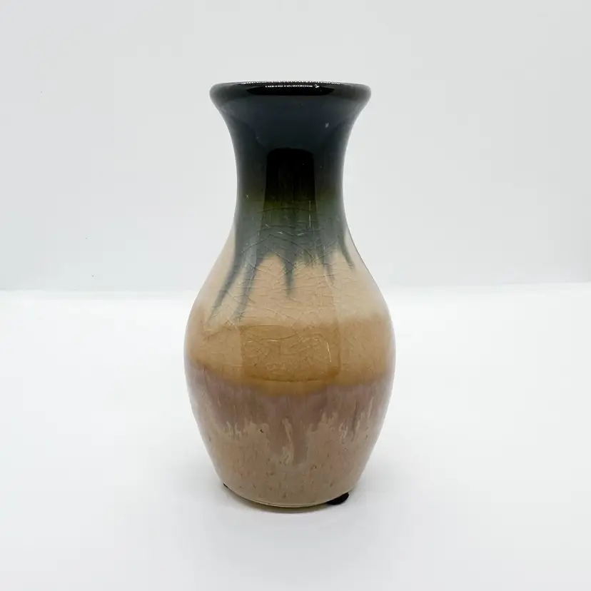 Handmade Vase Pottery Drip Glaze Crackle Natural Small Bud Studio Ocean Beach