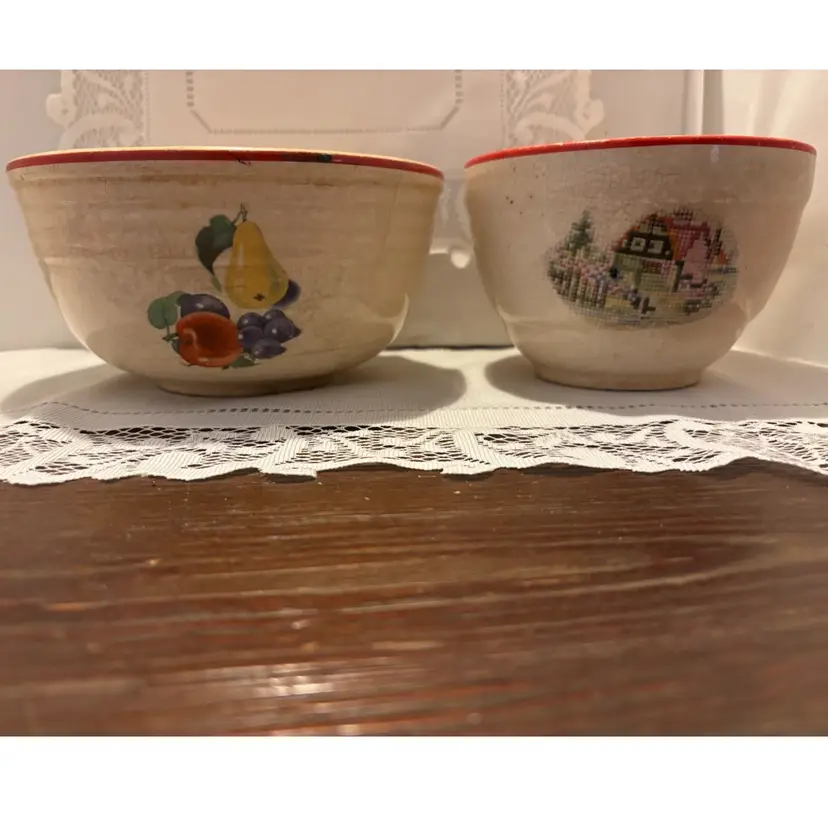 2 Vintage Earthenware Mixing/Serving Bowls 6” & 7”