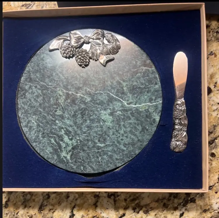 Seagull Pewter & Marble Cheese Board 1993 Etain Zinn Fruit Design Made in Canada
