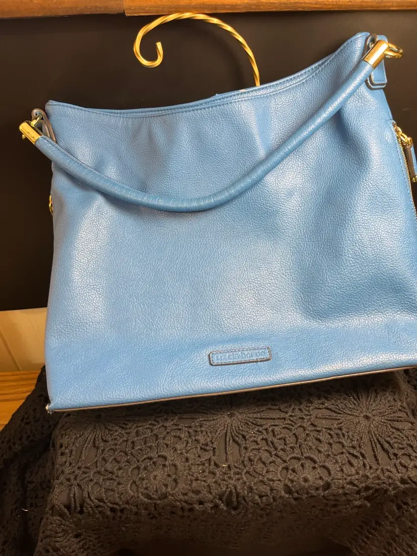 Vintage Sac/Hobo/Boho Liz Claiborne Cornflower Blue Shoulder Bag/Purse w/ Gold Tone Hardware & Zipper Details