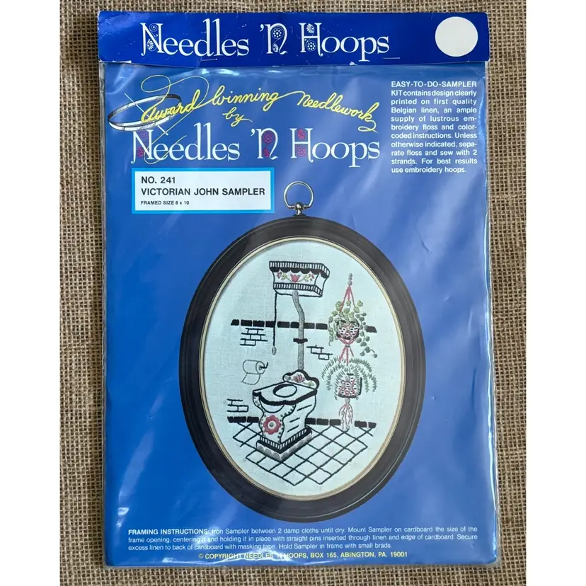 Vintage Needles And Hoops Victorian John And Tub Embroidery Kit Set Funny Kitsch