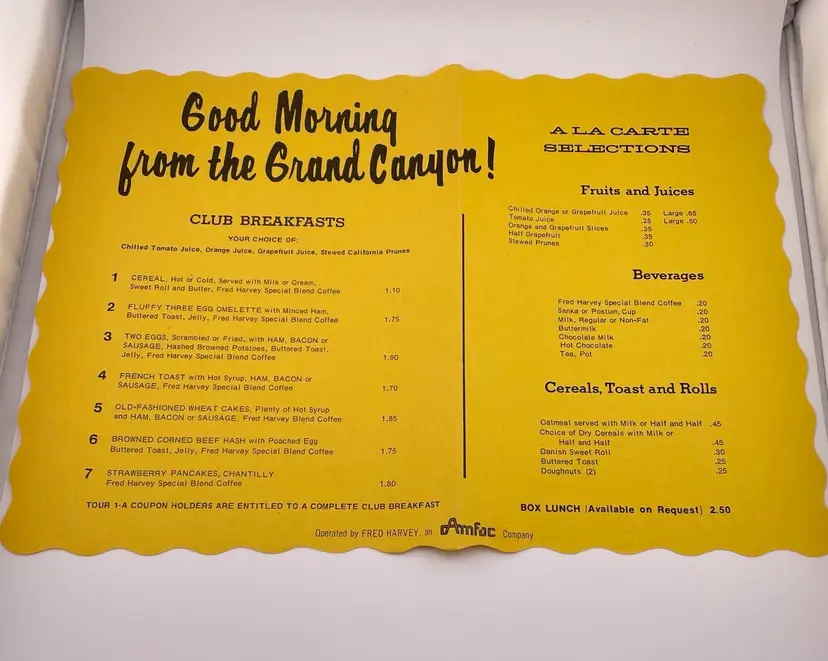 Grand Canyon Morning Menu And Grand Canyon Magazine 1972