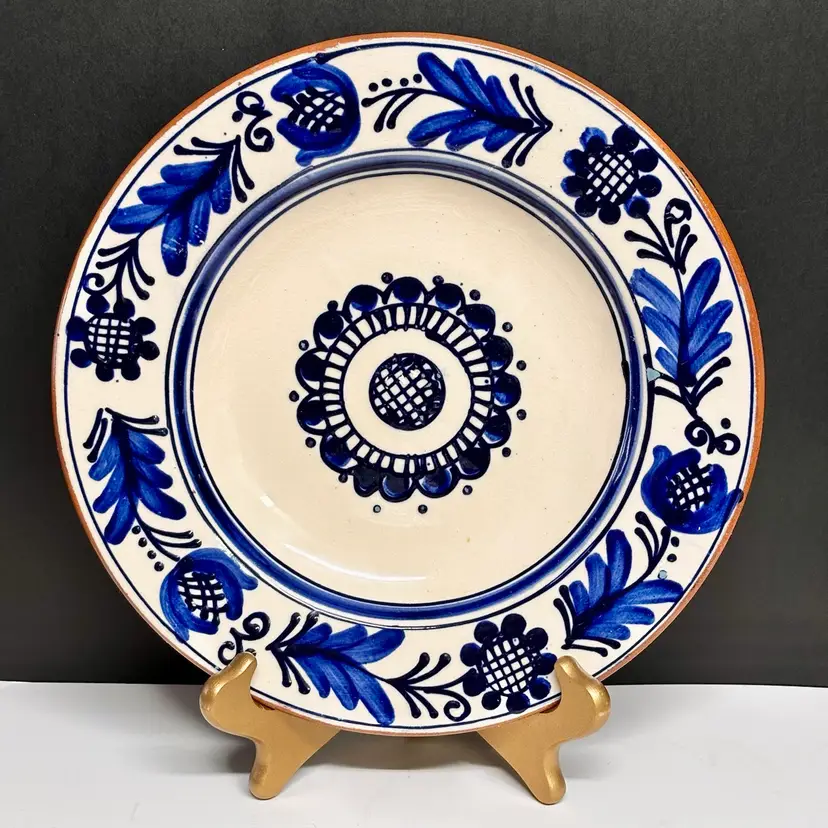 Blue Floral Redware Hanging Plate Numbered *