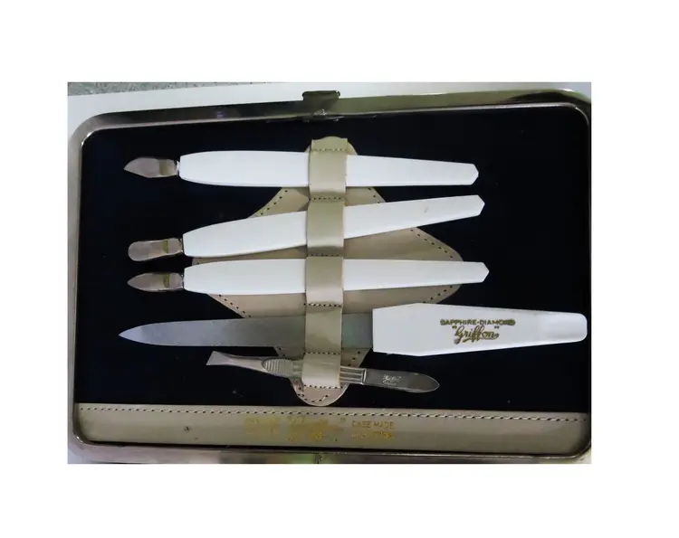 Griffon Vintage Manicure Set With Leather Case Austria MCM Dresser Decor