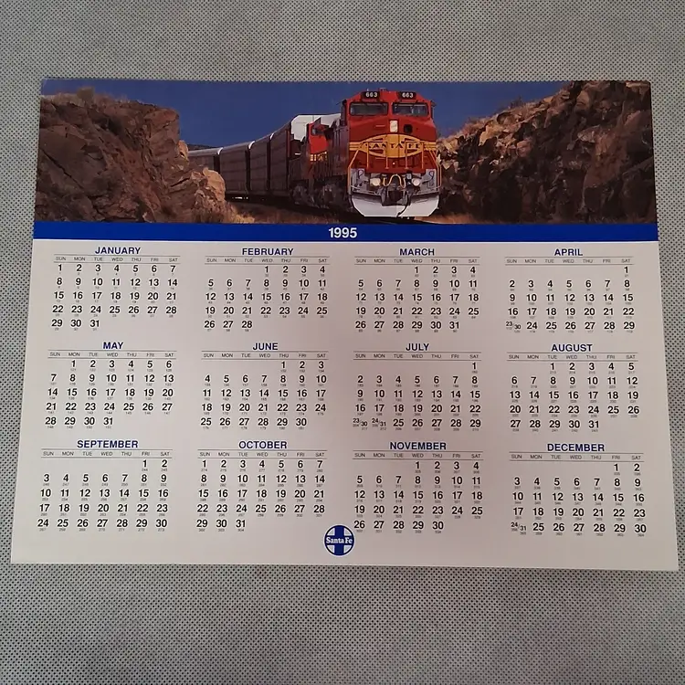 1995 Santa Fe Railway Railroad Calendar Works for 2034 2045 2051