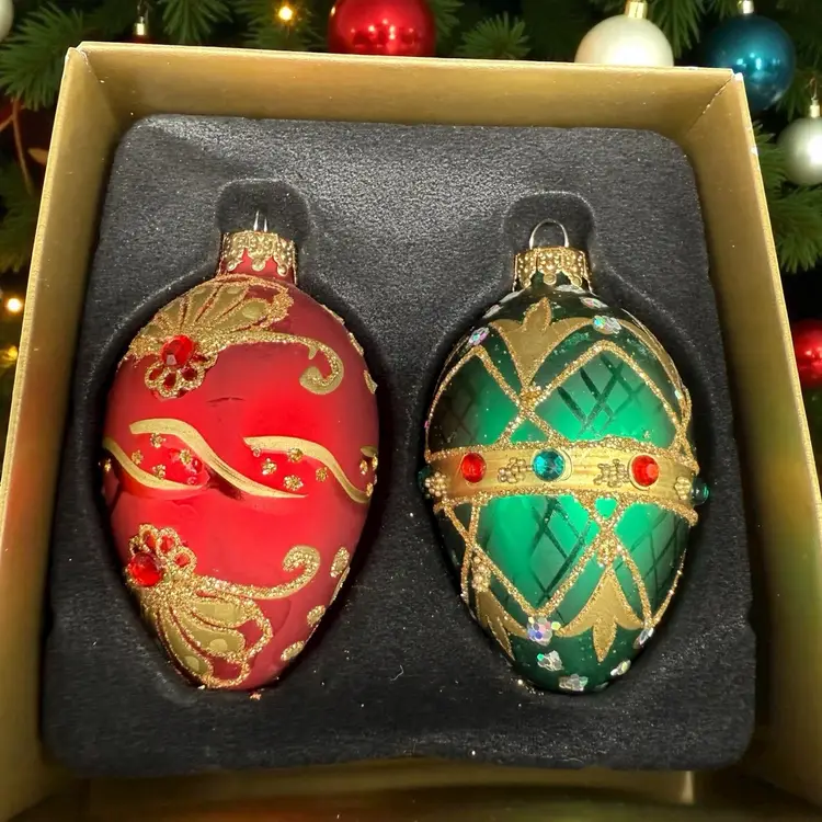 Jeweled Egg Shaped Christmas Ornaments By Unique Treasures Small Ornate In Box