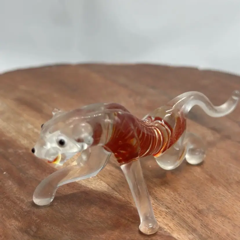 Tiger Figurine Animal Satin Art Glass Stripes Cat Feline