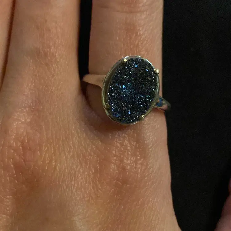 Silver tone And Druzy Looking Stone Ring Size 10