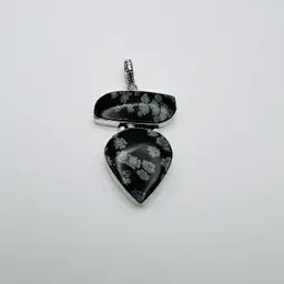 Handcrafted 2-Stone Snowflake Obsidian Pendant in Sterling Silver Finish