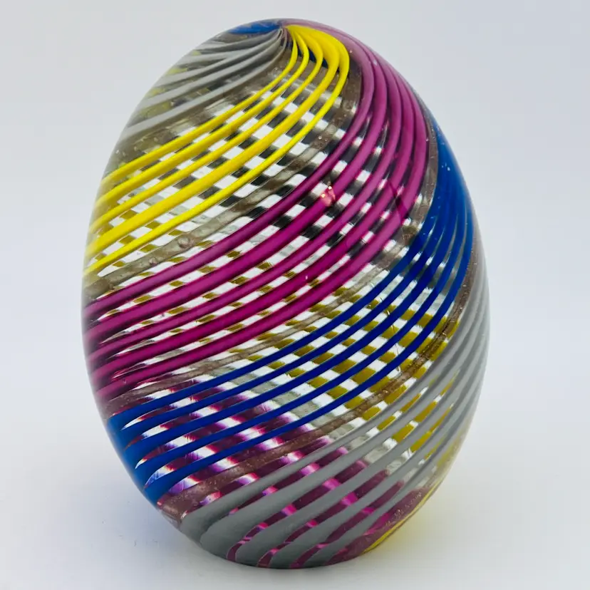 Vintage Murano Multicolor Optic Swirl Egg Shaped Paperweight 3.5”
