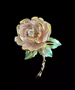 Vintage 1997 ENGLAND'S ROSE Graziano Enamel Rhinestone Flower Brooch #C-1