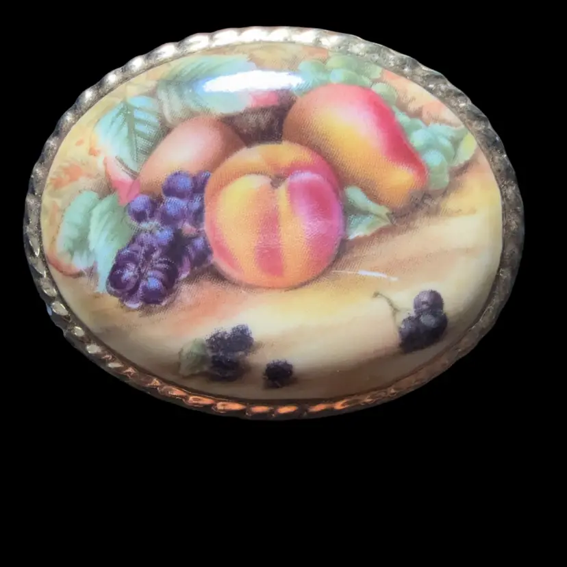 Porcelain Transferware Fruit Brooch 2” AS IS