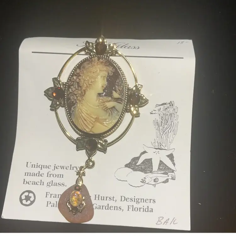 Fran And Mike Hurst Beach Glass Cameo Brooch