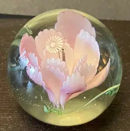 Pink Flower Paperweight Unmarked