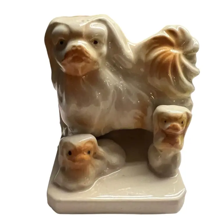 Dogs Puppies Pekingese Ceramic Made On Japan vintage Mid Century