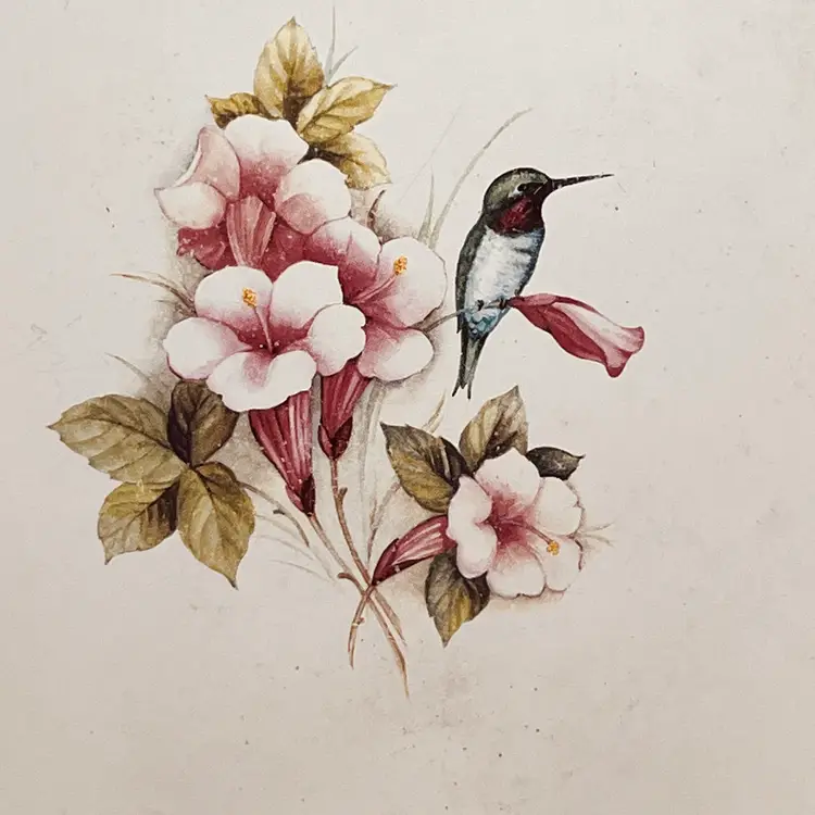 Vintage Hummingbird & Floral Ceramic Tile Trivet – Cottagecore Bird Decor