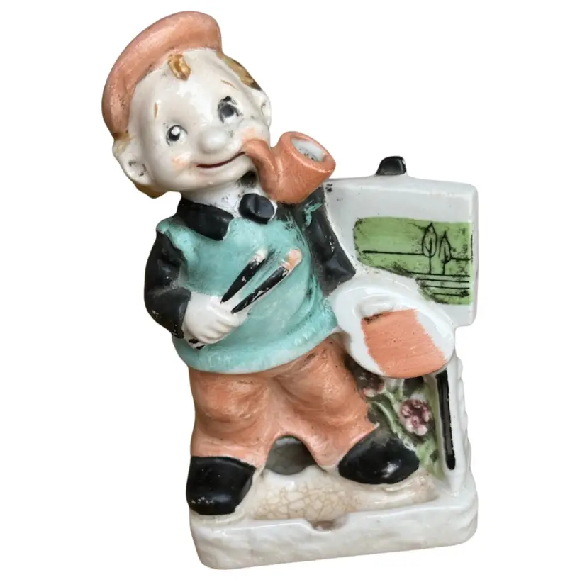 Pipe Vintage Ceramic Man Artist Figure For Vintage Smoker Ash Tray Japan