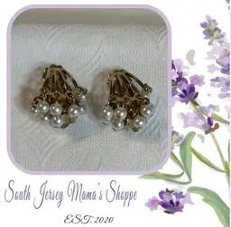 Vintage Gold Tone Faux Pearl And Chain Clip Earrings