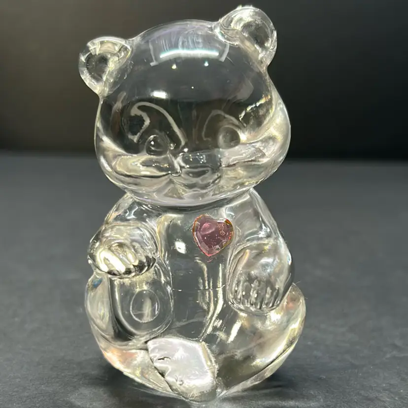 Fenton Art Glass Bear Figurine Pink Stone