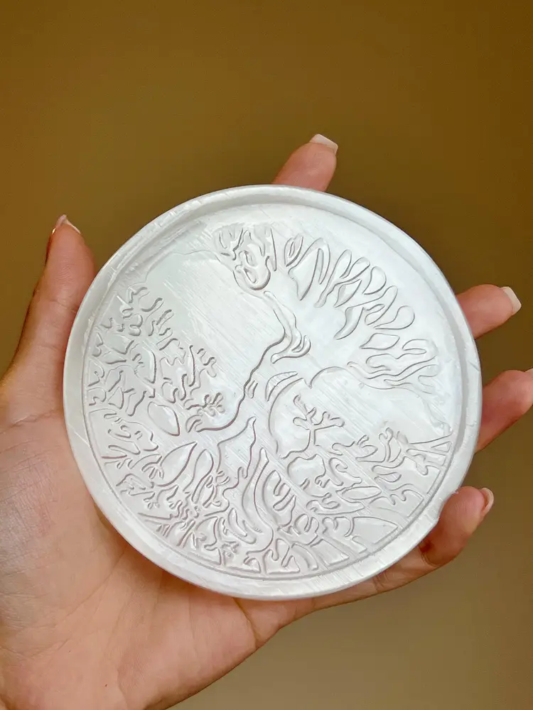 Selenite Charging Plate with Tree of Life Pattern, Premium Quality, charges and cleanses your crystals