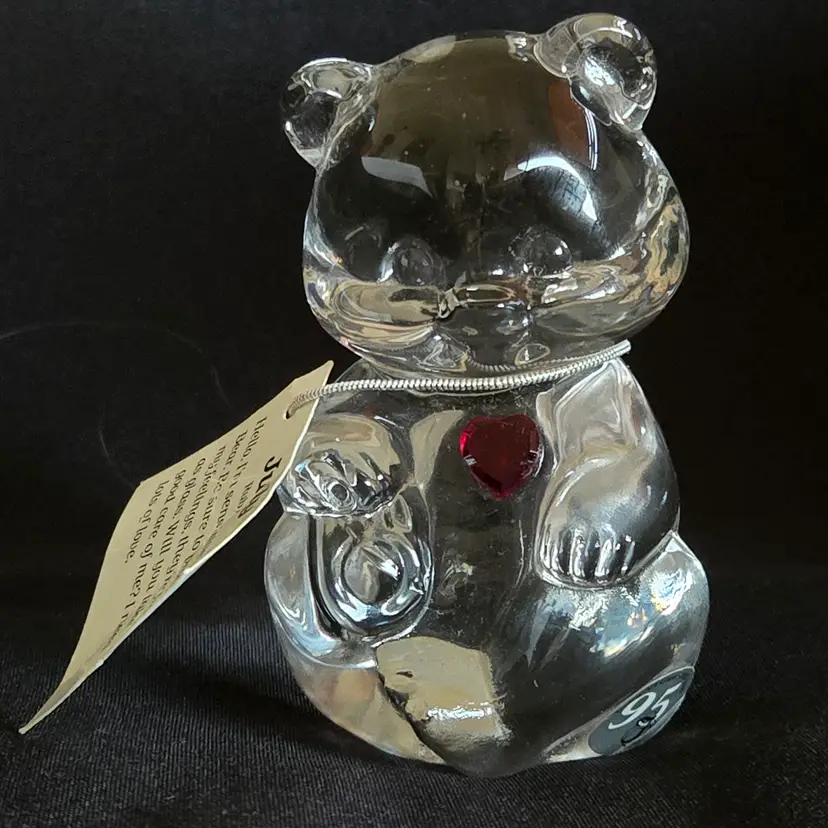 Paperweight Fenton Glass Bear July Ruby Red Heart 3½" Figurine 95 Year Sticker & Hangtag