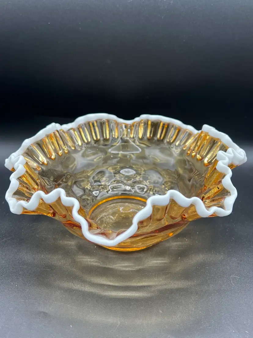 Fenton Snow Crest Ruffled Glass Bowl Coin Dot Optics