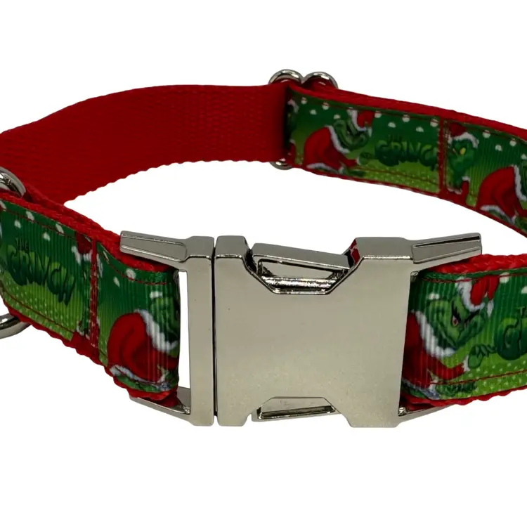 Dog Collar The Grinch Christmas Holiday 
with Matching Keychain Lanyard, Size Large Handmade Heavy Duty W/Buckle NEW