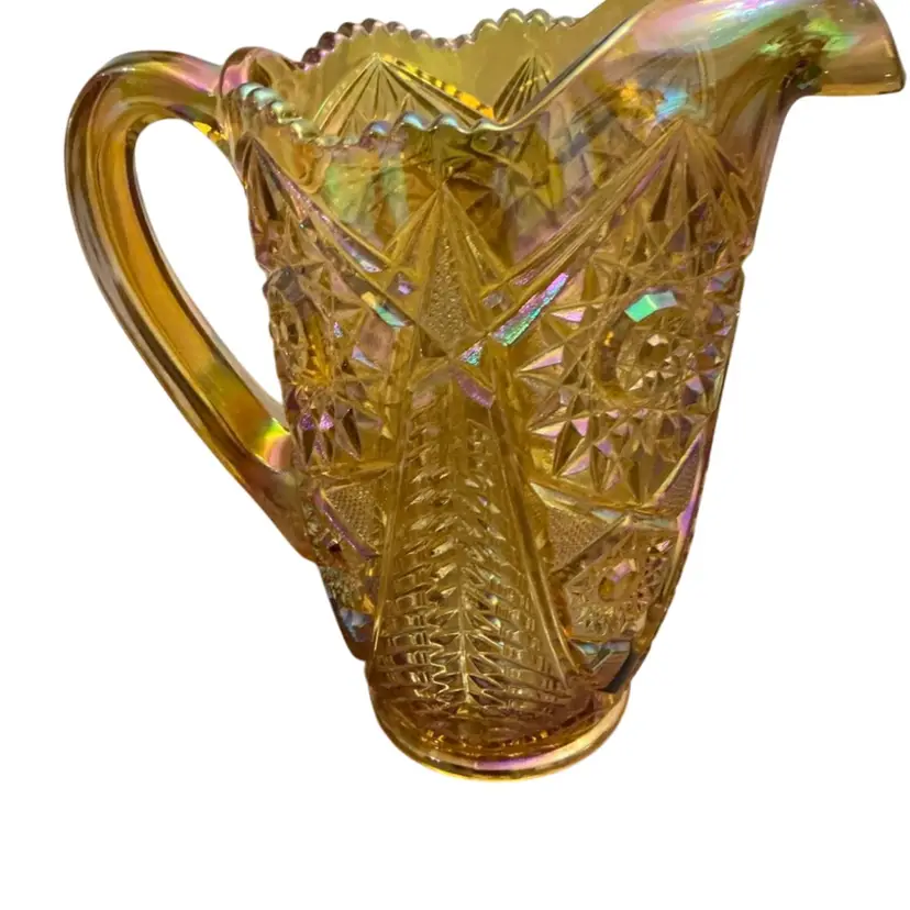 L E Smith Carnival Marigold Glass Pitcher