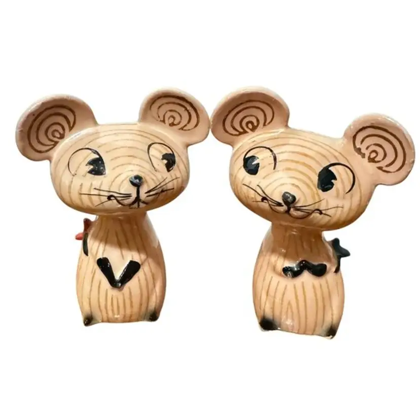 VTG HOLT HOWARD MERRY MICE SALT & PEPPER SHAKERS PINK CERAMIC ANTHROPOMORPHIC