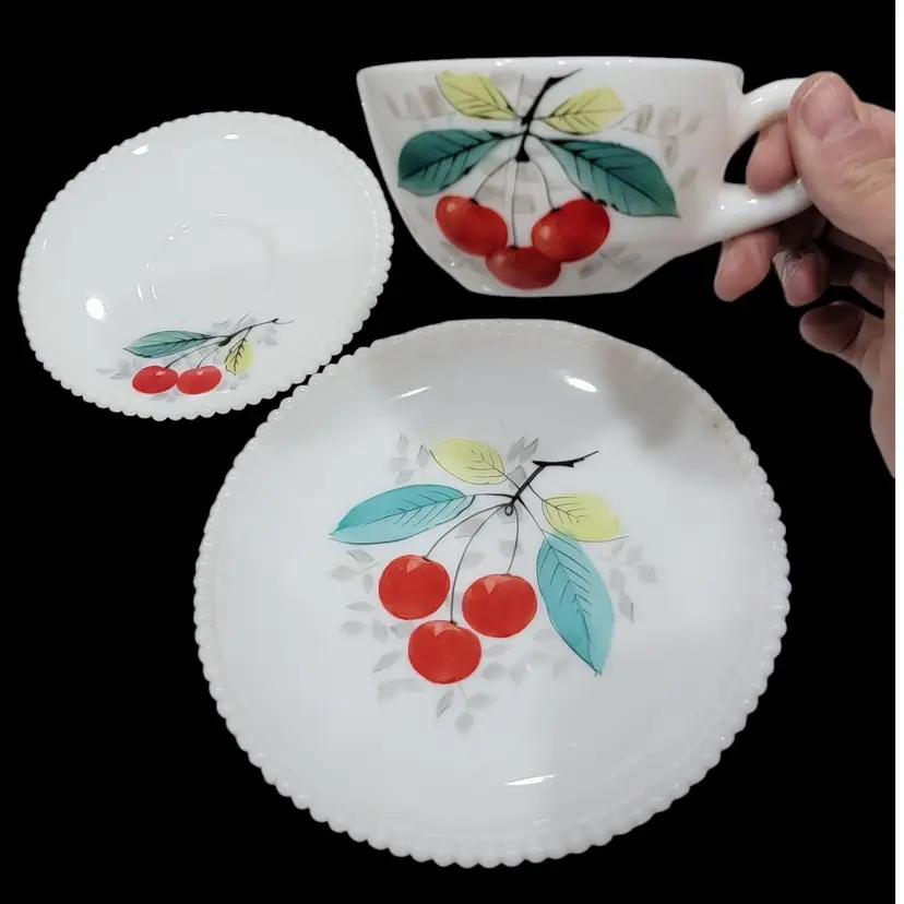 Vintage Westmoreland Cherry Milk Glass Trio