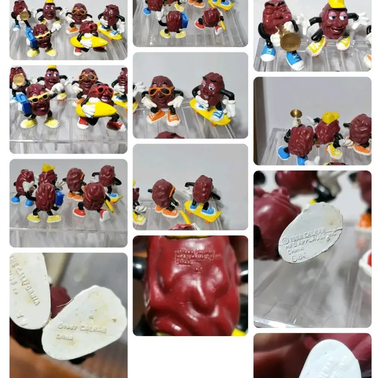 6 California Raisins Applause PVC Figures skater surfer boom box 87-88 vtg lot