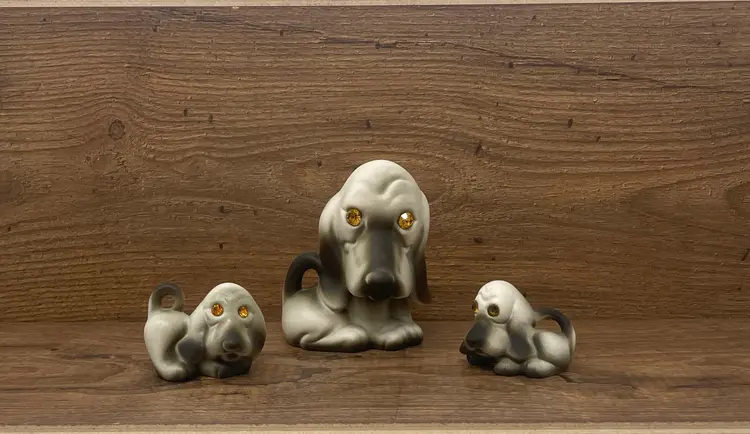 Vintage Set Of 3 Roselane Yellow Sparkle Eyes Hound Dogs