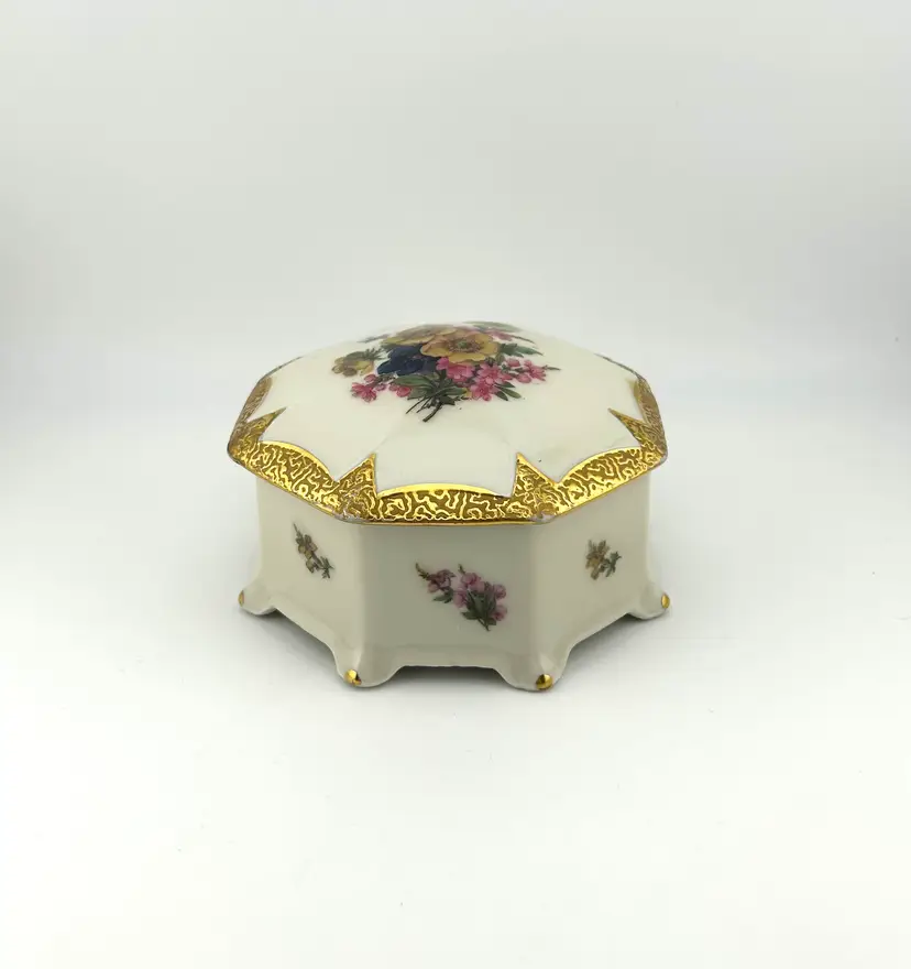 Vintage Martinroda German Porcelain Lidded Trinket Box 4.75”x 2.75”